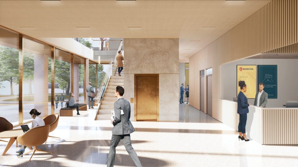 Slik ser arkitektene for seg at nye Drammen tinghus kan se ut innvendig. Illustrasjon av Dyrvik Arkitekter.
